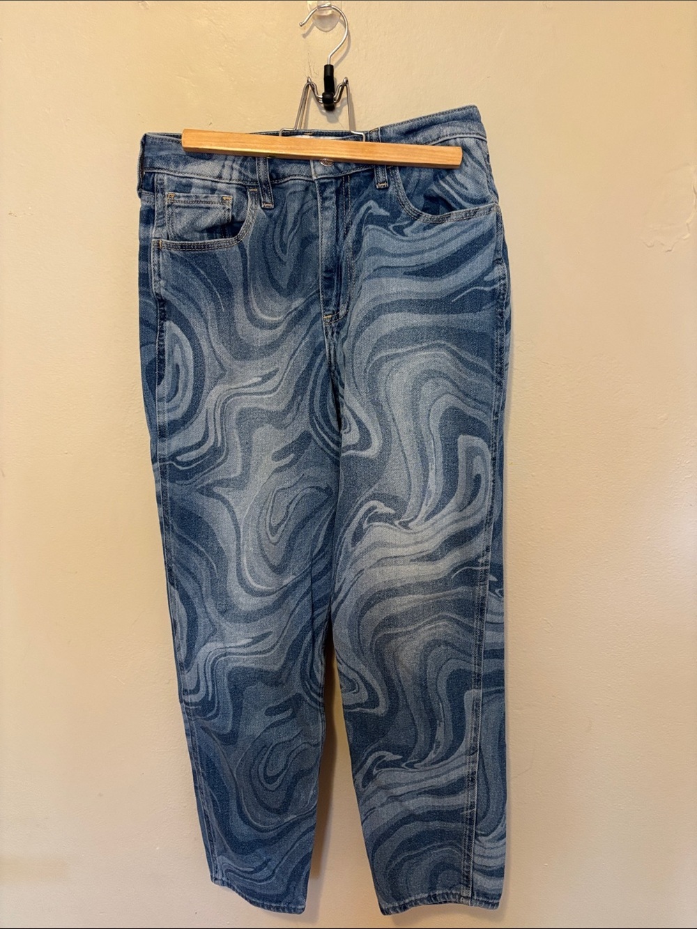 Hollister Blue Swirl-Pattern Relaxed Jeans
